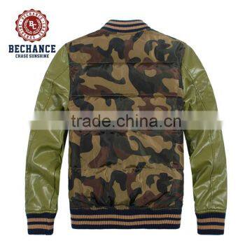 Men's Varsity Military Style Jacket With Leather Sleeves photo-2