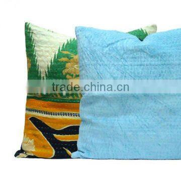 Velvet Cushion in Aqua With Vintage Kantha Backing Latest photo-3