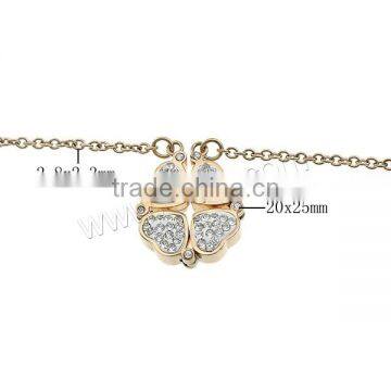 Flower Leaf NecklaceStainless Steel With Rhinestone Clay Pave Clover Necklace photo-2