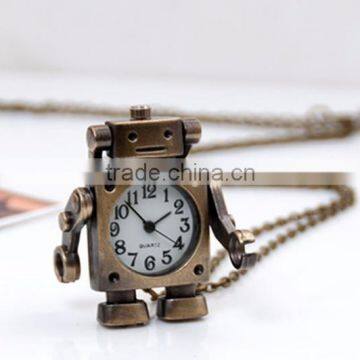 Antique Bronze movable arms Robot Open Faced Pocket Watch Necklace