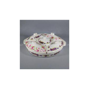 Flower Beauty Custom Removable Chip And Dip Melamine Divided Tray Set With Lid