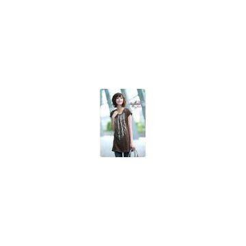 Girl Fashionable Short Sleeve Shining Pieces Long T-Shirt