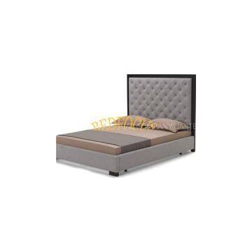 High Back Fabric Headboard Bed With Wooden Legs BED-F-013