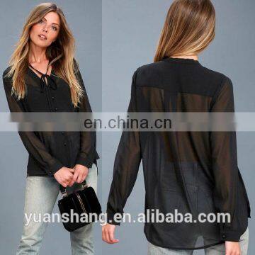 2017 black women casual long sleeve blouse design