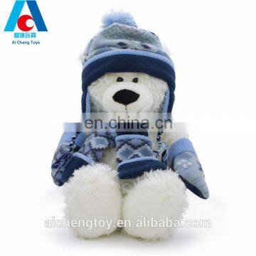 2017 winter new products teddy bear series plush toy with hat and scarf