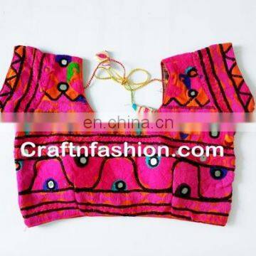 Fashion wear Ready Made blouse- Multicolored Kutch Embroidery Work Blouse- Plain saree with kutch work blouse