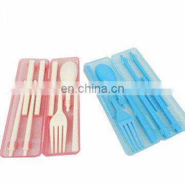 Best Seller Plastic Pocket Travel Cutlery Set with Case, Folding Chopsticks/Fork and Spoon