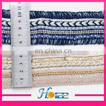 Wholesale braided webbing trim for shoe beaded lace trim for garment