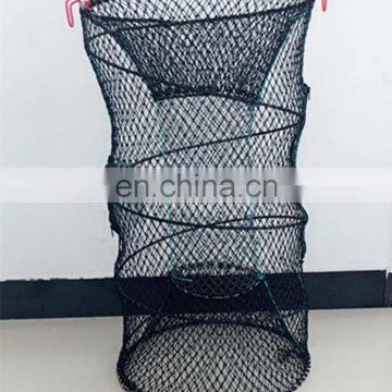 PE black fishing trap Hot dip galvanizing wire lobster trap fish traps foldable big spring cage for sale