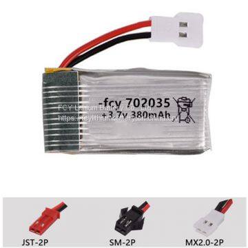 702035 3.7V 380mAh Lithium RC Battery for Habosen H107 Drone Di Feida F180 with SM black plug