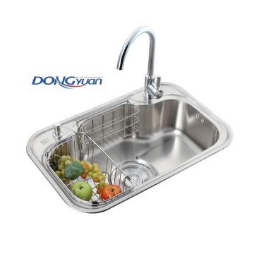 Guangdong Dongyuan Kitchenware 750×480×215mm POSCO SUS304 Stainless Steel Single Bowl Drop In Drawn Kitchen Sink (DY-518)