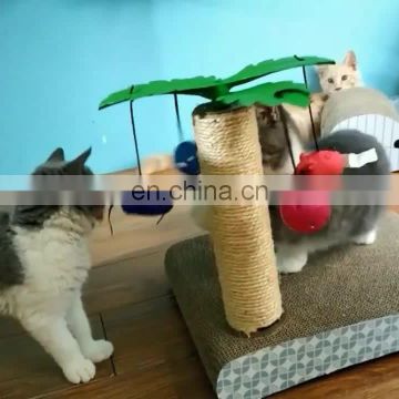 Hawaii style corrugated paper cat sisal scratching tree/post/ board with bells