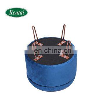 High Quality Living Room Round Foot Rest Dark Green Velvet Storage Ottoman Pouf Stool photo-3