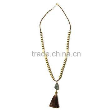 Latest Popular Chain Natural Druzy Stone Pendant Necklace with Tassel