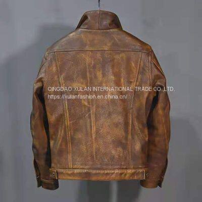 2021NEW FASHION WASHED MEN'S GENUINE COWSKIN LEATHER JACKET FACTORY HOT SALE photo-4