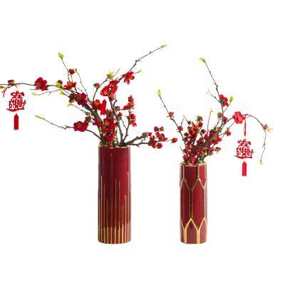 Light Luxury Chinese Electroplate Large Green Blue White Ceramic Vase For TV Bench Decor photo-5