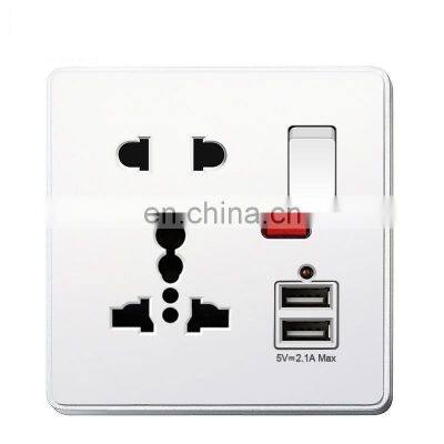 EU Standard Outlet panel, 5V 2.1A Dual USB Charger Port, Switch control 13A Global Universal 5 Hole USB Wall Power Socket