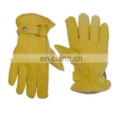 HANDLANDY  insulate Lining Deerskin Leather Gloves winter warming Leather work gloves outdoor driving glove