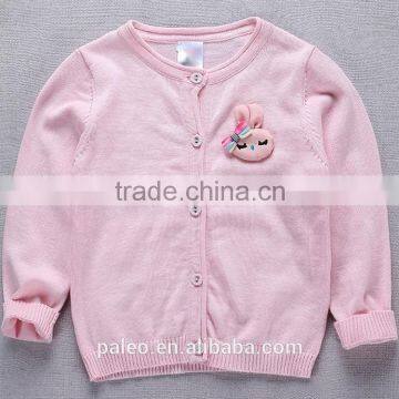 Spring& Autumn Girls pink knitted plain kids cardigan sweater