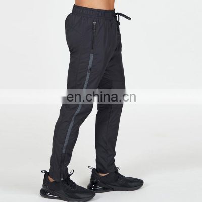 customized logo men Breathable track pants with zipper and drawstring nylon jogger pants for gym