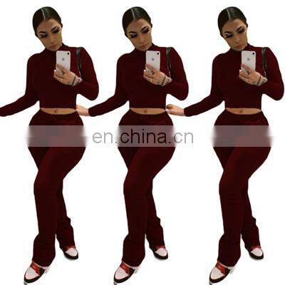 2021 New Design Solid Color Women Hoodies 2 Piece Jogger Sweatsuit Set photo-4