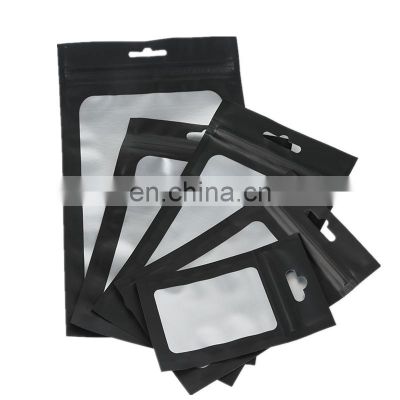 Ready to ship matte black resealable mylar bags with window and hanger hole