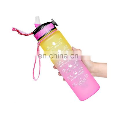 2021 Bpa free plastic new motivational time marker 32 Oz tritan colorful portable sport bottle custom logo