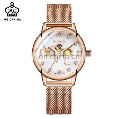 MG.ORKINA MG090 Ladies Mechanical Watch Stainless Steel Rhinestone Beautiful Fashion Automatic Watch