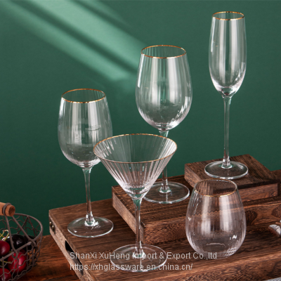 Popular Wholesale Elegant Transparent Crystal Champagne Red Wine White Goblet Martini Glass With Gold Rim