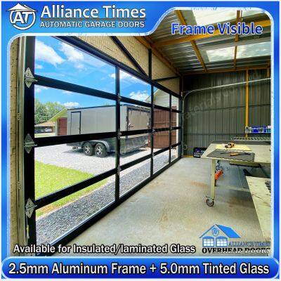 Aluminum Frame Frosted Transparent Clear Tempered Glass Panels Sectional Garage Doors photo-3