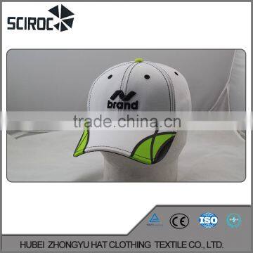 Fashion Design Six Panels white ang green embroidered Cotton baseball cap                        
                                                Quality Choice