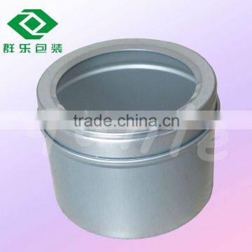 candle tin box/can with pvc clear lid window seamless bottom without printing