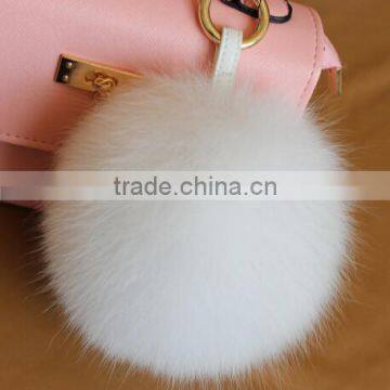 2016 Latest Fashion White Black 100% Real Fox Fur Pom Pom Girl Keychains