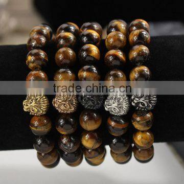 BRS1506 natural gemstone semi-precious stone strench bracelet lion head mens bracelet