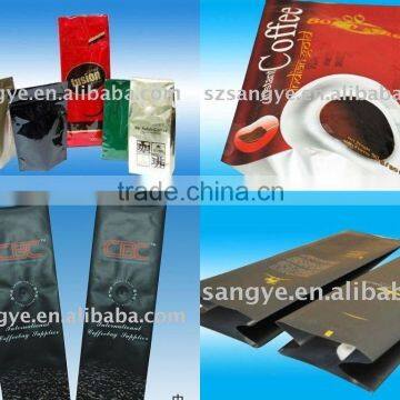 one-way valve Quad seal foil flat bottom box coffee pouch manufacturer packaging bags,Box Bottom Coffee Bag