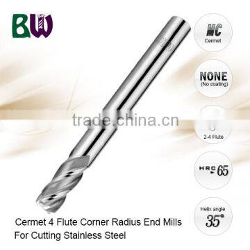 Cermet 4 Flute Bull Nose End Mill Cutter For Stainless Steel