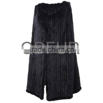 QD80555 Woman Plus Size Knit Mink Fur Long Vest Gilet With Bigger Armhole