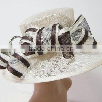 Ivory brown woman church hat/party hat/sinamay hat/straw hat wholesale