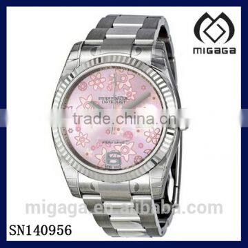 Fashion flower dial face date display automatic ladies watch/Datejust Automatic Pink Floral 18 kt White Gold plated Ladies Watch