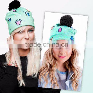 cartoon design ready stock work out style fashion hot blank beanie 100% acrylic