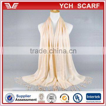 Soft handfeel solid color bamboo fiber scarf with fringe