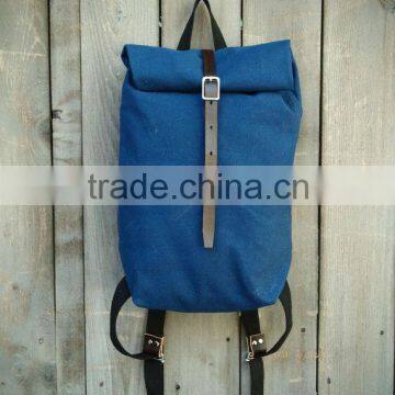 Navy Blue Canvas Roll top Rucksack Backpack