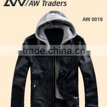 leather fashion jacket with hood , leather jacket , fashion jacket