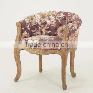 Classic colorful fabric wood carving antique wooden armchair/French style wooden dressing stool(CH-939-1-Oak)