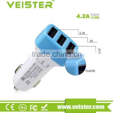 Veister 2016 Quick Charge Car Charger 3 USB Muti Port 24W With Power IQ Technology For cellphone