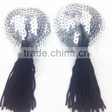 Wholesale Washable Reusable Silvery Sequin Tassel Nipple Sticker