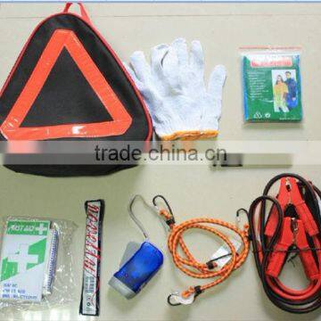 auto roadside safety kit car repair tools in black triangle bag