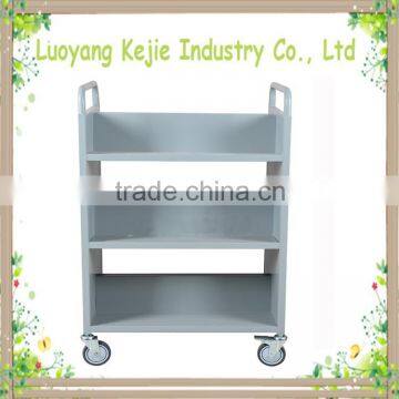 High Quality Fashion Design steel library book trolley cart with wheels handle trolly cart