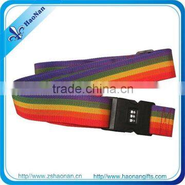 Rainbow color locking combination baggage belt with tri glide