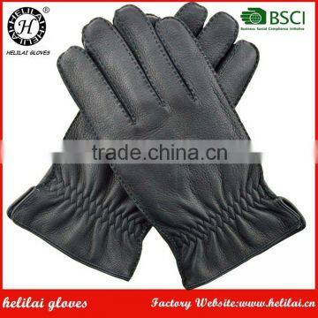 Best Quality Winter Warm Elastic Cuff Men Black Deer Leather Gloves